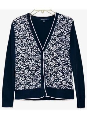 Brooks Brothers Floral Front Cardigan in Navy Blue/White Women’s S